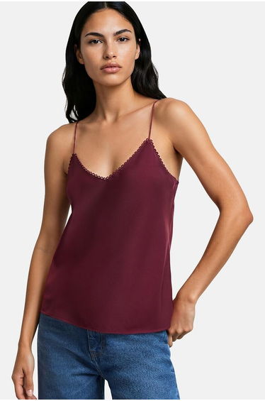 Satin V-Neck Vest Top with Shoestring Straps