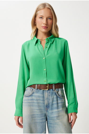 Women's Green Relaxed Fit Viscose Shirt