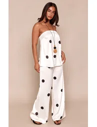 Petite White Polka Dot Satin Longline Bandeau Top Co-ord - 2