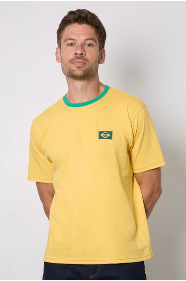 Yellow Brazil Print Crew Neck T-Shirt