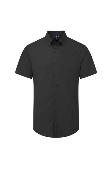 Premier Mens Supreme Oxford Short-Sleeved Formal Shirt - Black