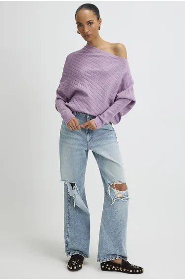 سترة ريفر ايلاند بنفسجي محبوك بأكمام طويلة