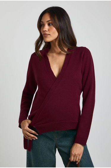 Maternity Low Wrap Knitted Cardigan - burgundy