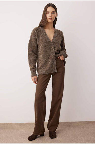 Wardrobe Essentials Mink Alpaca Blend Basic Knit Cardigan