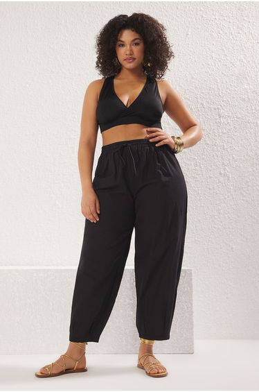 Black Pleated High Waist Carrot/Shalwar Beach Wear Plus Size Trousers
