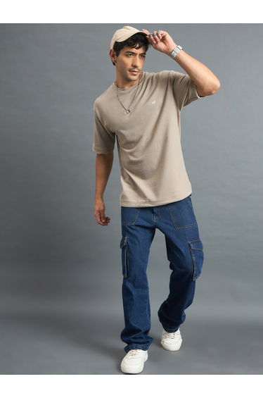Beige Textured Oversized T-Shirt