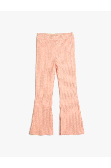 Flare Trousers Slit Detail Elastic Waistband Ribbed
