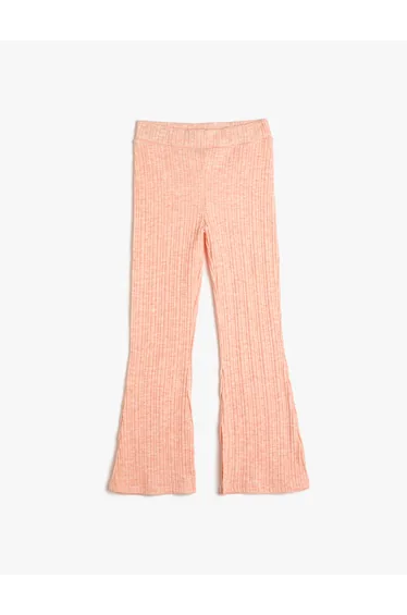 Flare Trousers Slit Detail Elastic Waistband Ribbed