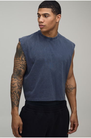 Essential Washed Oversized Shrunken Boxy Tank - washed navy
