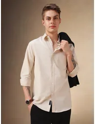 Solid Relaxed Fit Spread Collar Shirt - 1