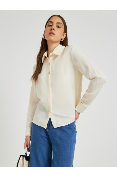 Solid Long Sleeve Spread Collar Shirt