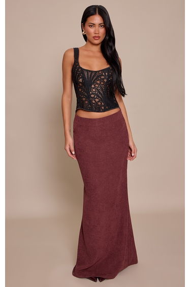 Deep Burgundy Peachskin Fishtale Maxi Skirt