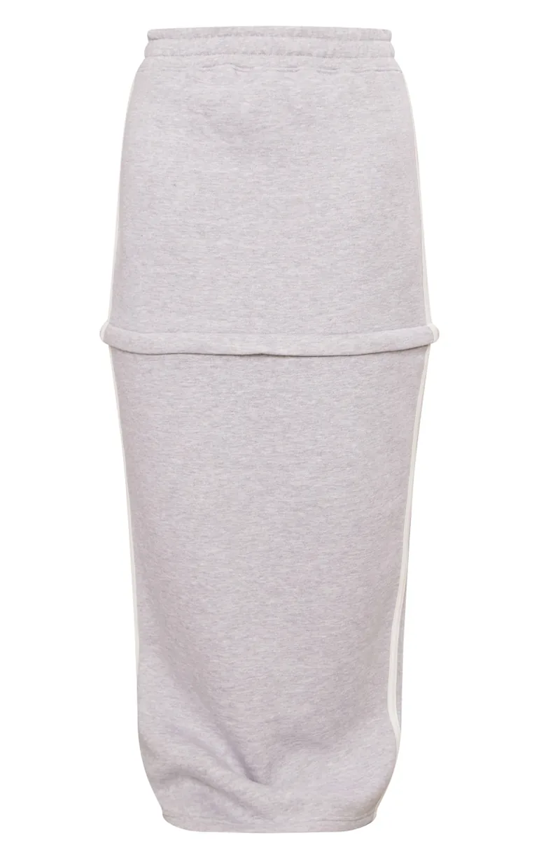 Grey Marl Sweat Zip Off Side Stripe Maxi Skirt - 5