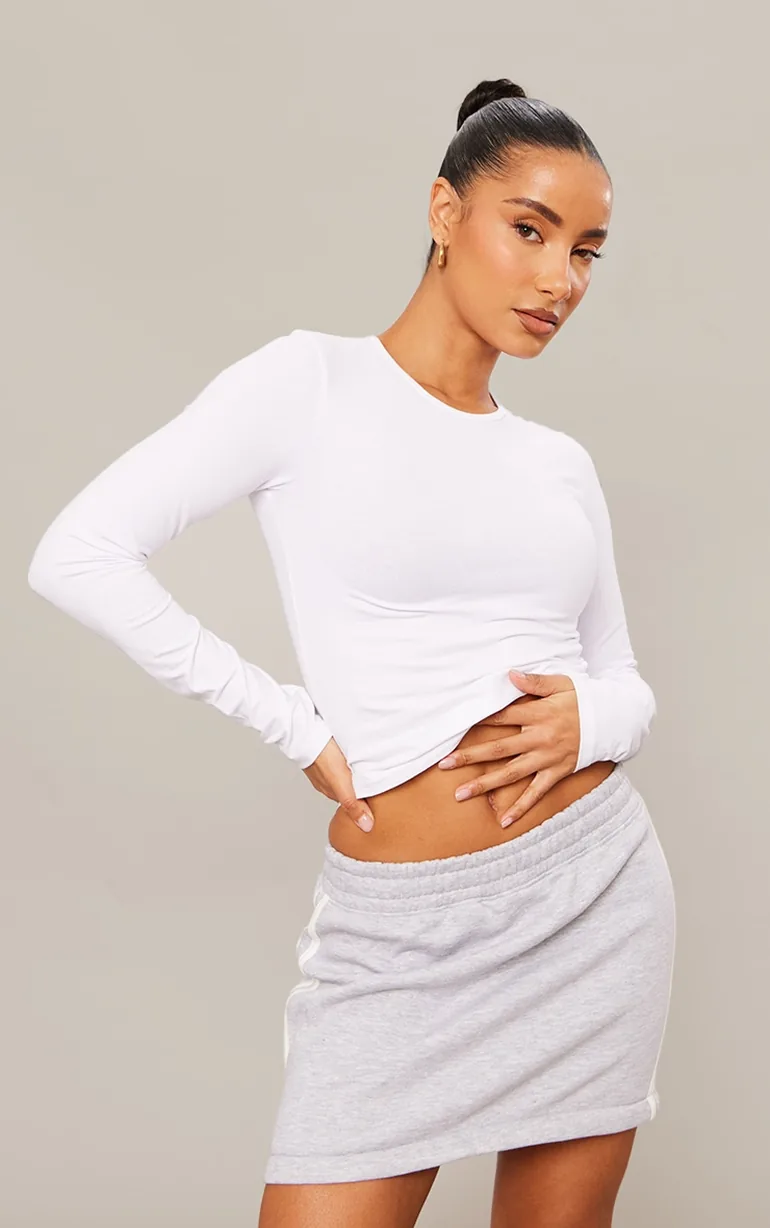 Grey Marl Sweat Zip Off Side Stripe Maxi Skirt - 3