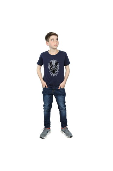 Black Panther Boys Head Cotton T-Shirt - Navy Blue