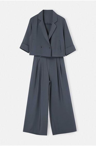 Anthracite Double-Breasted Collar Double Jacket Wide Leg Pocket Modal Suit