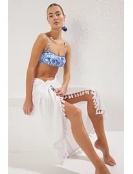 Ecru Tassel Woven Beach Pareo - 1