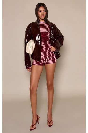 Burgundy Stripe Ribbed Hotpants