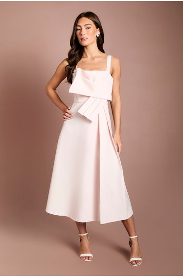 Pleat Twist Detail Midi Dress