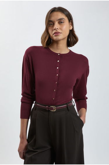 Forever Viscose Blend Knitted Stitch Detail Balloon Sleeve Cardigan