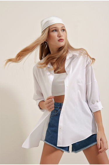 Oversize Long Basic Shirt - White