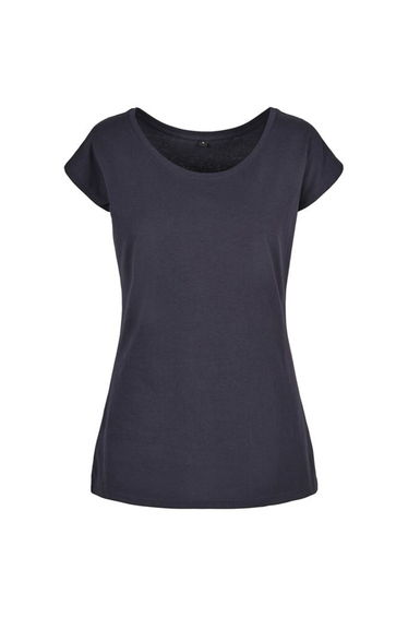 Womens/Ladies Wide Neck T-Shirt - Navy