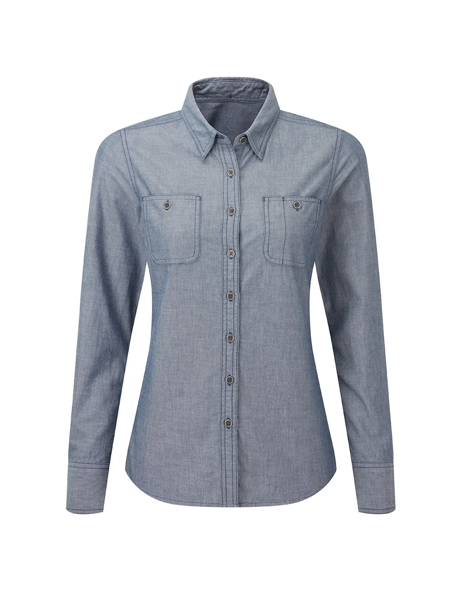 Shop Premier Womens/Ladies Chambray Organic Long-Sleeved Shirt