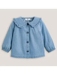 Denim Blouse with Peter Pan Collar - 1