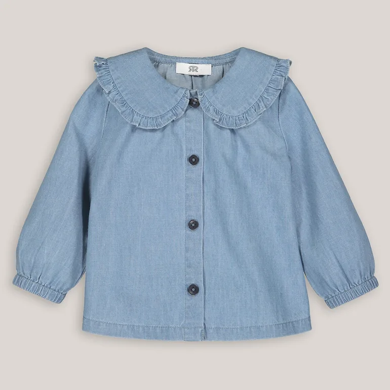 Denim Blouse with Peter Pan Collar - 4