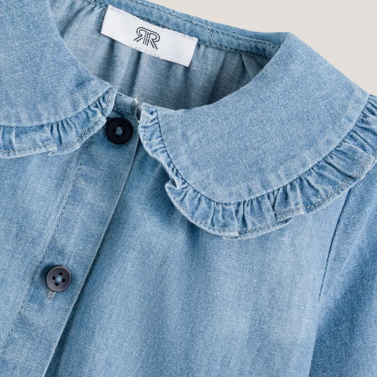 Denim Blouse with Peter Pan Collar - 2