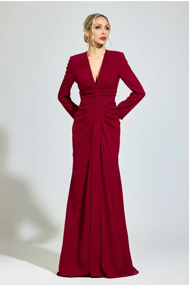 Epicurus Red Ruched Formal Dress