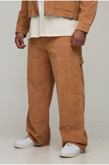 Plus Washed Cord Relaxed Fit Carpenter Trousers - tan
