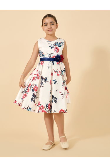 Printed Pleated Sleeveless Dress