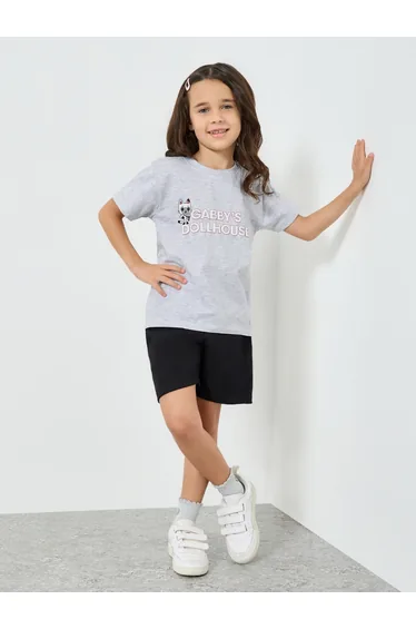 Girls Grey Cat Francisco Graphic T-Shirt