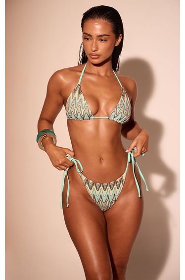 Aqua ZigZag Jacquard Tie Side Bikini Bottoms