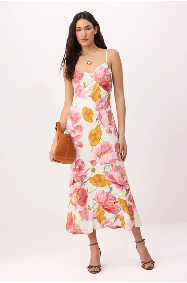 Pink-Multicolored Floral A-Line Maxi Woven Dress
