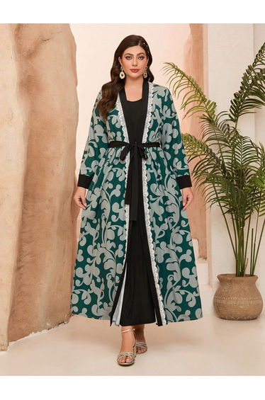 Leely Plus Middle East Arabic Muslim Turkish Abaya | Women's Loose Long Sleeve Appliques