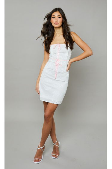 Ivory Bandeau Bow Detail Mini Dress