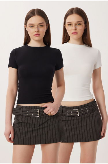 ISTANBUL Slim Fit Crew Neck Crop 2-Pack T-Shirt