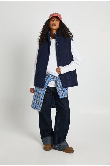 Cord Padded Gilet - navy