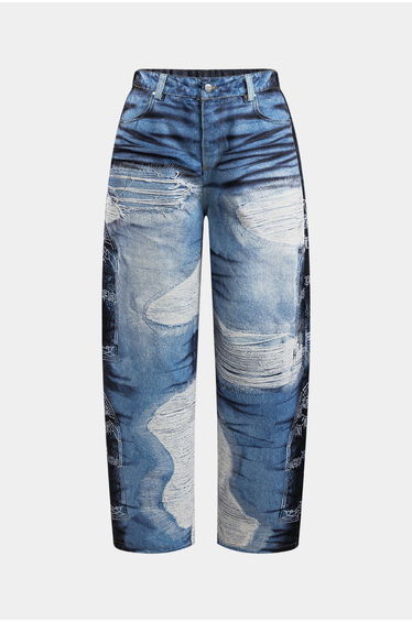 Abstract Print Button Pocket Trousers