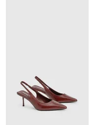 Patent Slingback Stitch Detail Court Shoe Heels - burgundy - 1