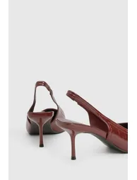 Patent Slingback Stitch Detail Court Shoe Heels - burgundy - 3