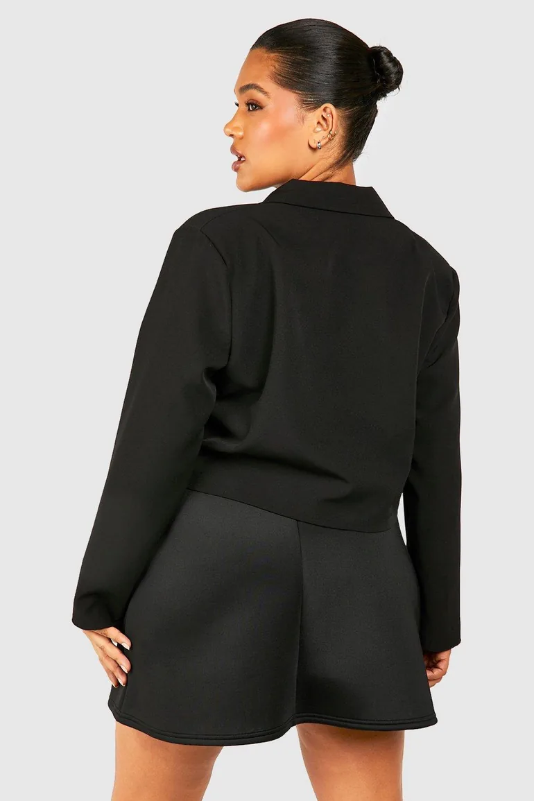 Plus Black Column Mini Skirt - 1