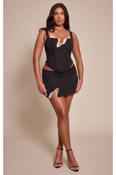 Shape Black Diamante Wave Trim Corset Top