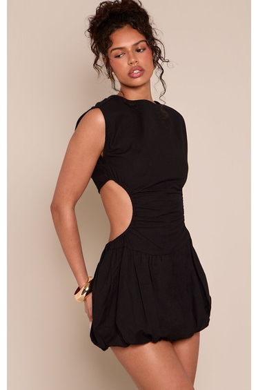 Black Cut Out Back Puffball Dress