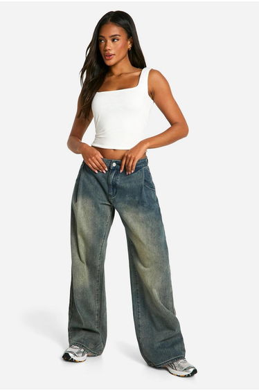 Double Layer Slinky Square Neck Crop top