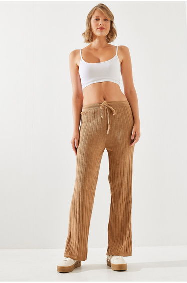 Women's Elastic Waist Ribbed Palazzo Trousers
