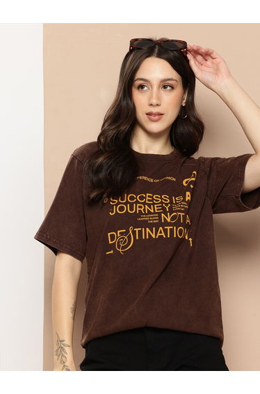Women Oversized Washed Printed T-Shirt