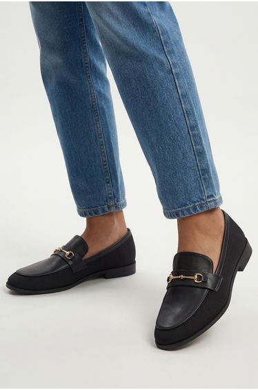 Bella Faux Leather And Textile Snaffle Detail Loafers